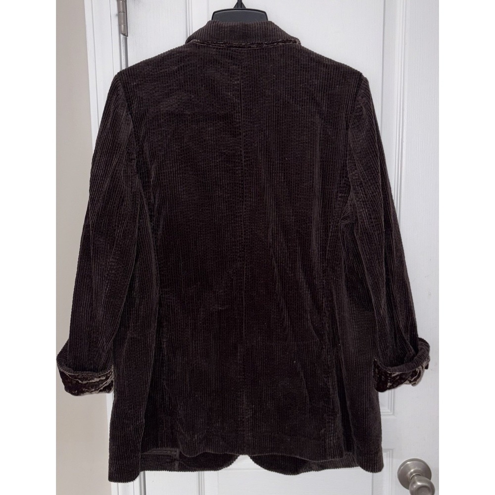 J. Jill Wide Wale Corduroy Jacket Velvet Trim Large Petite Brown Barn Chore Coat - Picture 5 of 7